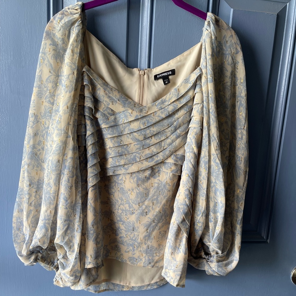 Beautiful Express blouse blue with gold sparkle trimming!